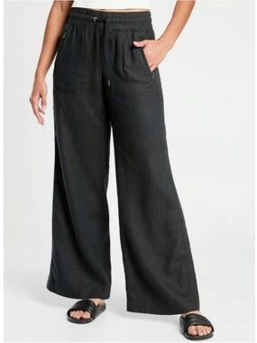 Athleta Cabo Linen Wide Leg Pant 
Black